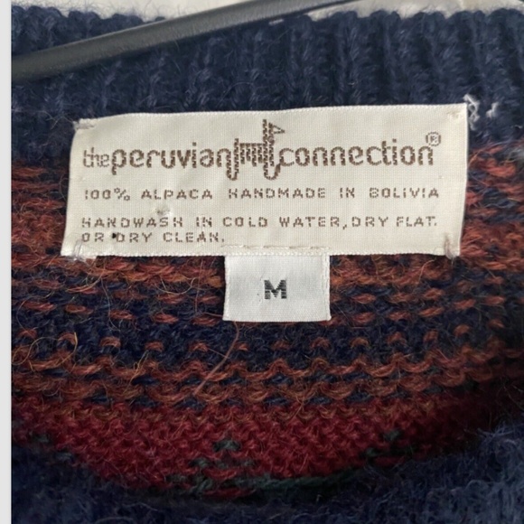 VINTAGE THE PERUVIAN CONNECTION HANDMADE 100% ALPACA COLORFUL COSBY SWEATER MED - Picture 7 of 7